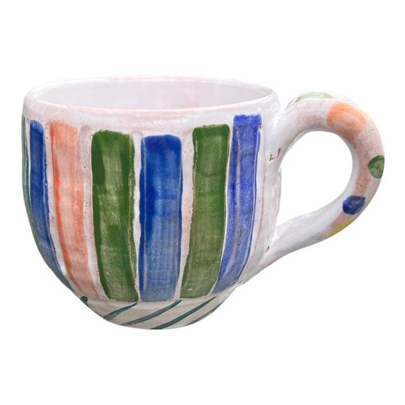 Multi Color Stripes & PolkaDots Pottery Coffee Mug - Picture 4 of 15